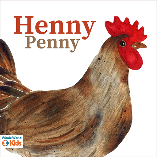 Henny Penny the hen looking up at the falling sky.